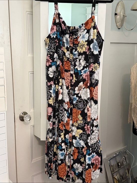 torrid Dresses & Skirts - torrid Black Floral Button-Front Midi Dress with Multicolor Blooms